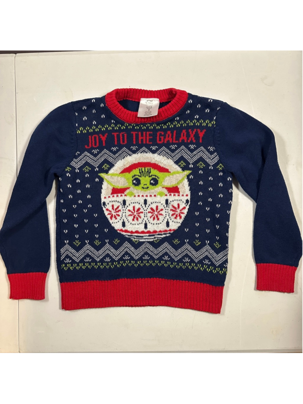 Boys Star Wars Grogu Holiday Sweater Size 6 Navy Blue Pre-Owned